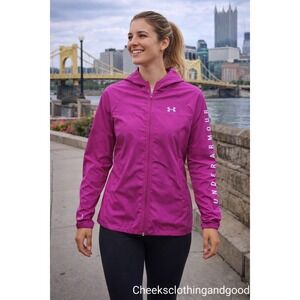 Under Armour Storm Womens XL Magenta Pink Full Zip Hooded Windbreaker Jacket